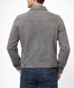 Finch Men's Grey Suede Trucker Jacket | Men's Grey Suede Trucker Jacket-4