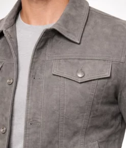 Finch Men's Grey Suede Trucker Jacket | Men's Grey Suede Trucker Jacket-5