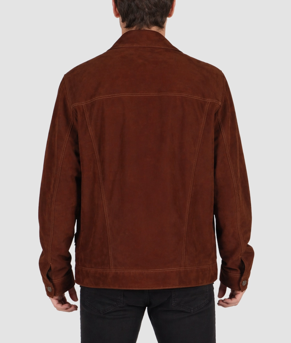Francis Mens Brown Suede Trucker Jacket-Back