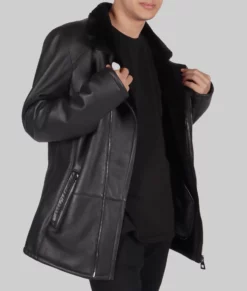 Frig Mens Black Aviator Leather Jacket - Mens Black Aviator Leather Jacket-4