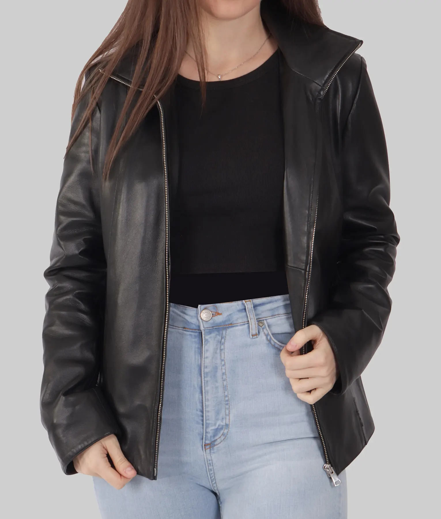 Ginna Womens Black Leather Jacket - Womens Black Leather Jacket-2
