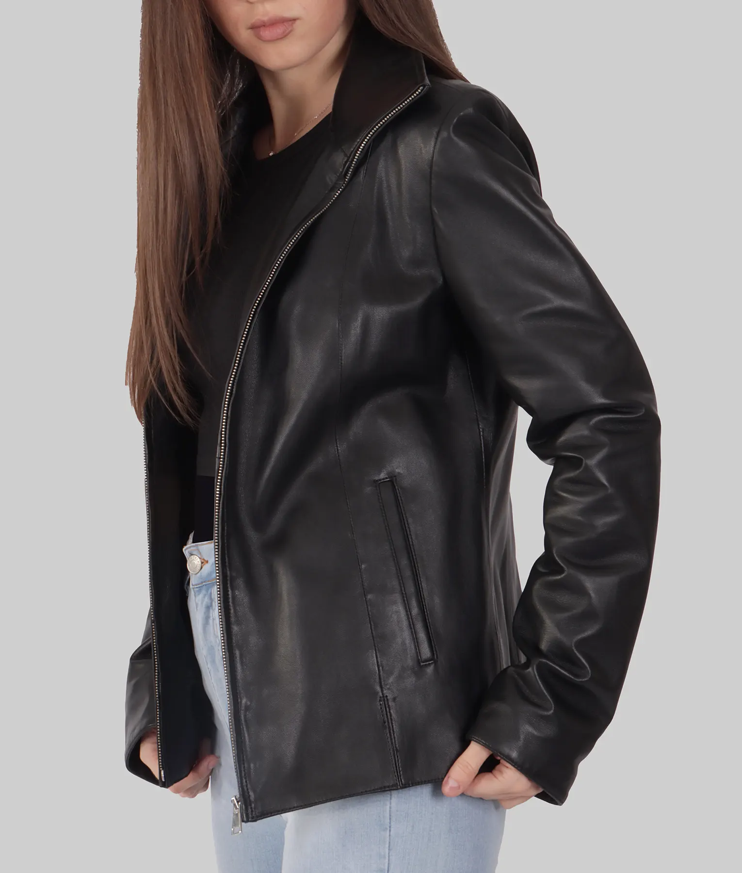 Ginna Womens Black Leather Jacket - Womens Black Leather Jacket-3