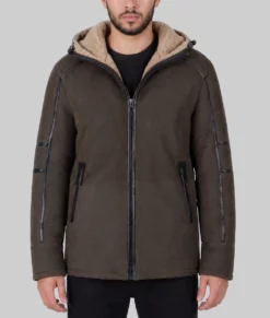 Greg Mens Brown Hooded Suede Jacket-Front