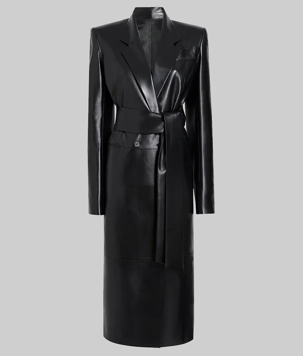 Hailey Bieber Black Belted Leather Coat | NYC Jackets
