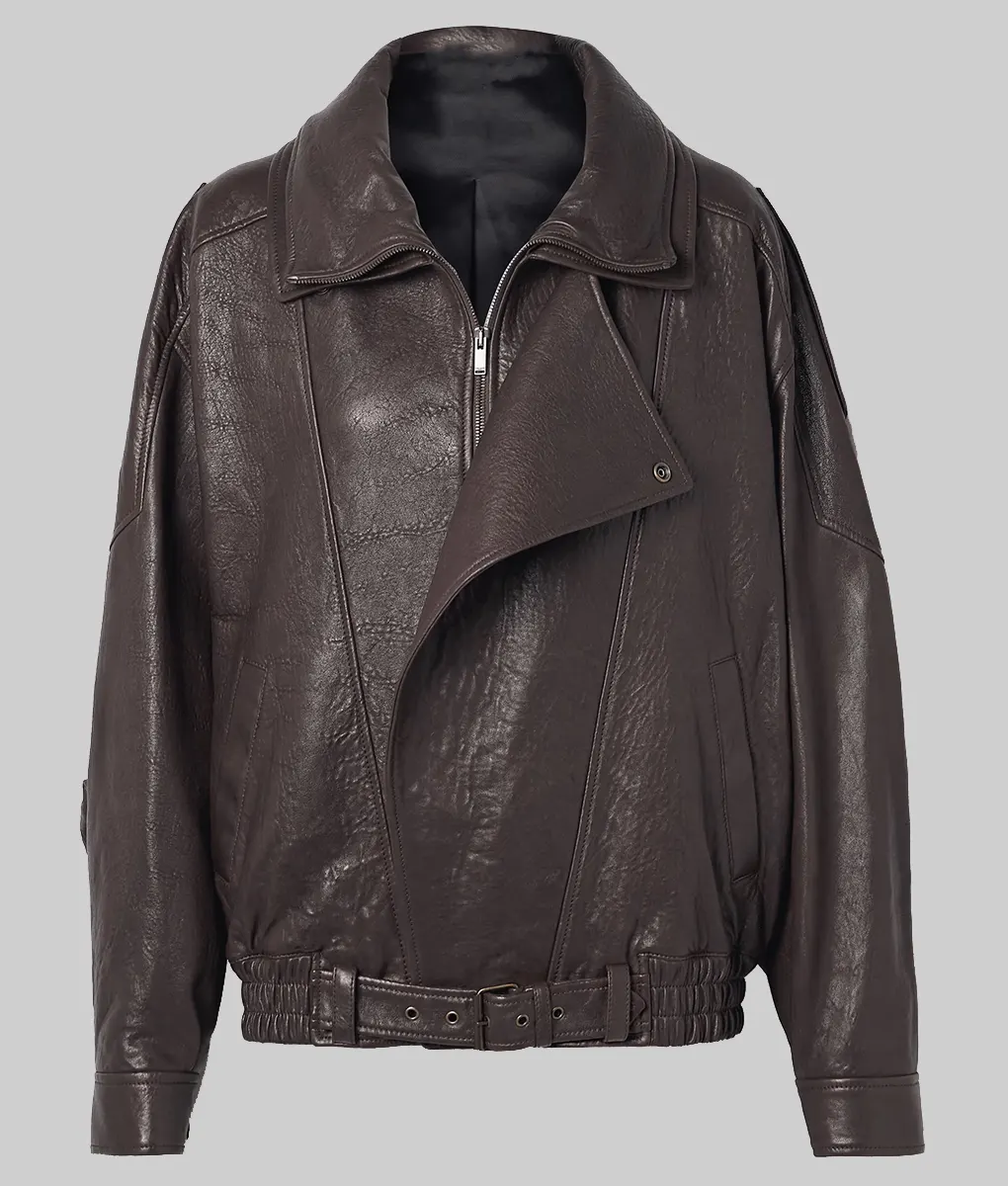 Hailey Bieber Oversized Brown Leather Jacket | NYC Jackets