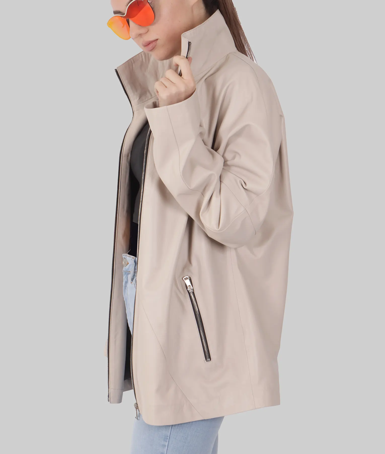 Hailey Womens White Leather Jacket - Womens White Leather Jacket-3