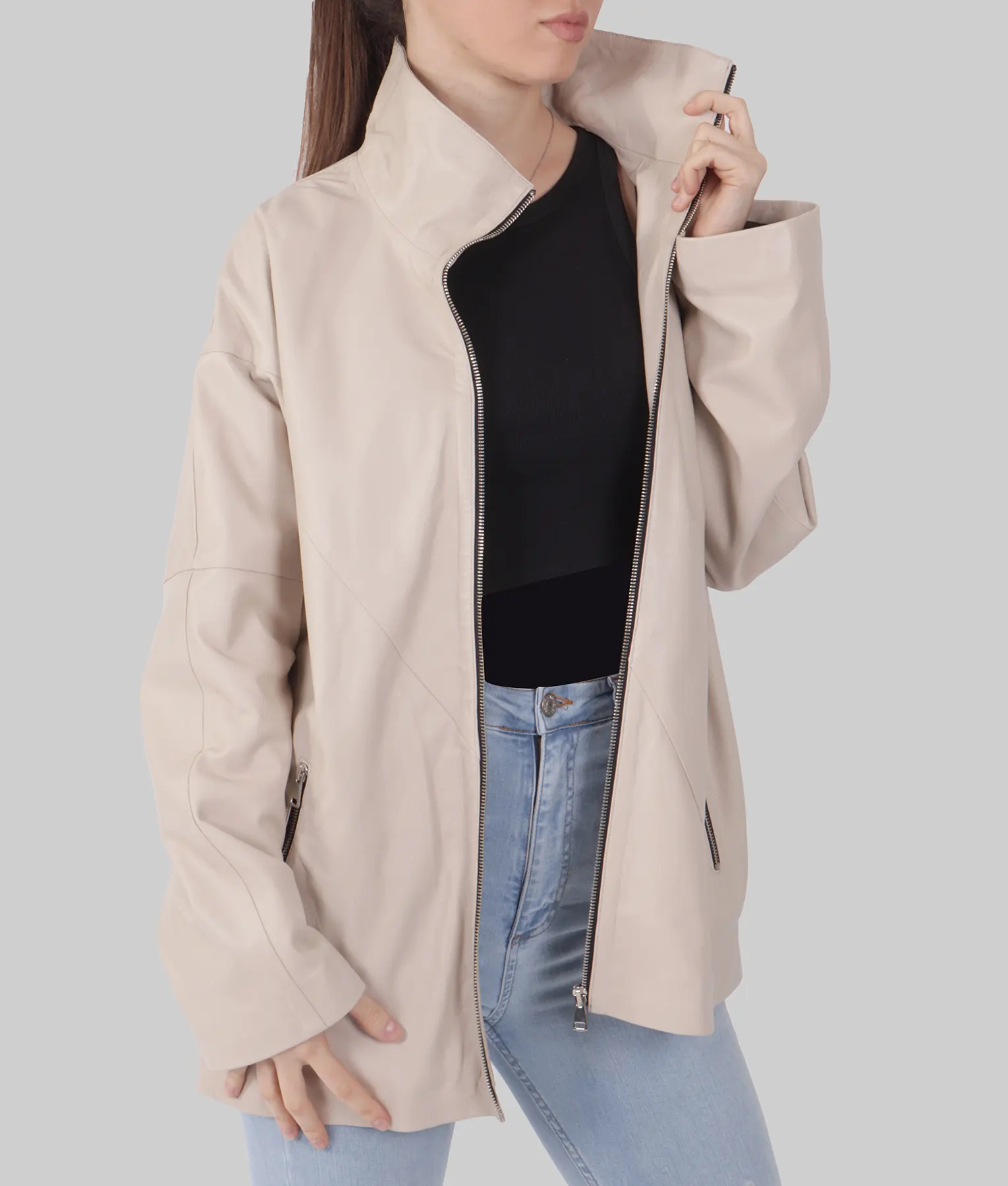 Hailey Womens White Leather Jacket - Womens White Leather Jacket-2