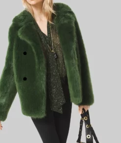High Potential Kaitlin Olson (Morgan) Green Fur Coat | NYC Jackets