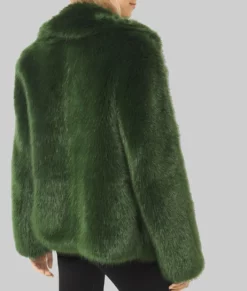 High Potential Kaitlin Olson Green Fur Coat-Back View
