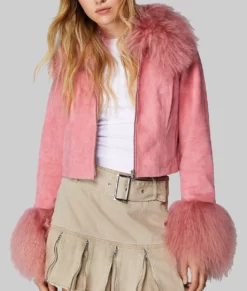 High Potential Kaitlin Olson Pink Suede Jacket-Front View