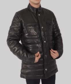 James Mens Black Leather Puffer Jacket - Mens Leather Puffer Jacket-2