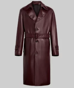 James Men's Burgundy Leather Trench Coat - Men's Burgundy Leather Trench Coat-4