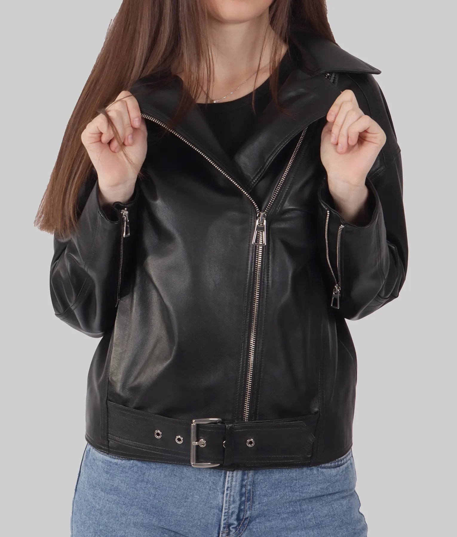 Jane Womens Black Biker Leather Jacket - Womens Black Biker Leather Jacket-4
