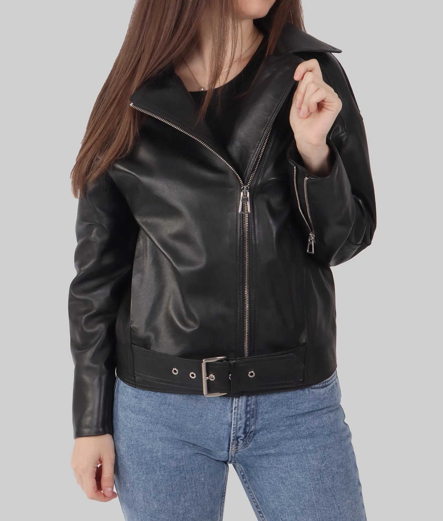 Jane Womens Black Biker Leather Jacket - Womens Black Biker Leather Jacket-5