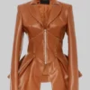 Jane Women's Brown Peplum Leather Jacket - Brown Peplum Leather Jacket-1