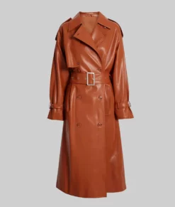 Jenna Women's Tan Leather Trench Coat - Women's Brown Leather Trench Coat -1