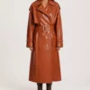 Jenna Women's Tan Leather Trench Coat-Front