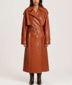 Jenna Women's Tan Leather Trench Coat-Front