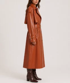 Jenna Women's Tan Leather Trench Coat-Side