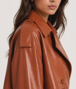 Jenna Women's Tan Leather Trench Coat-Zoom