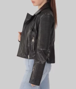 June Womens Black Biker Leather Jacket - Womens Black Biker Leather Jacket-2