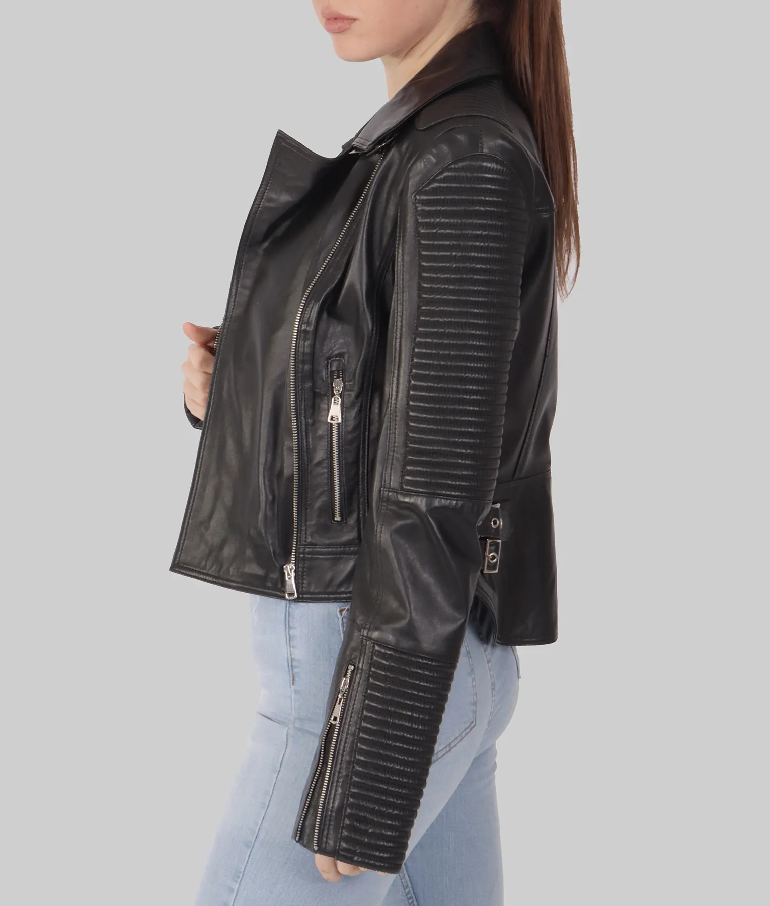 June Womens Black Biker Leather Jacket - Womens Black Biker Leather Jacket-2
