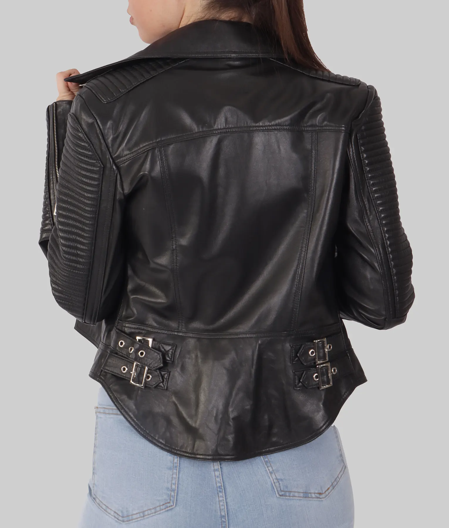 June Womens Black Biker Leather Jacket - Womens Black Biker Leather Jacket-3