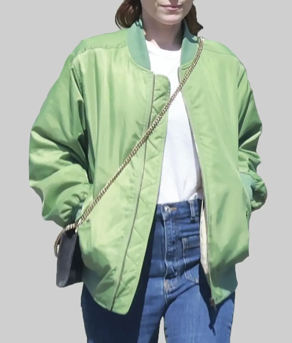 Kate Mara Green Satin Bomber Jacket NYC Jackets