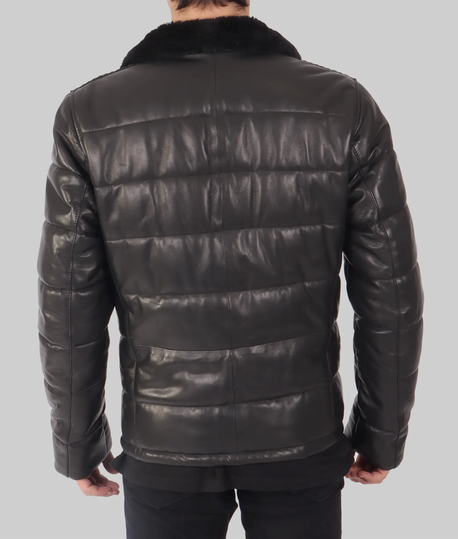 Kent Mens Black Leather Puffer Jacket - Mens Black Leather Puffer Jacket-1