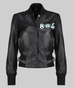 Kim Women's 804 Black Bomber Leather Jacket-Generic