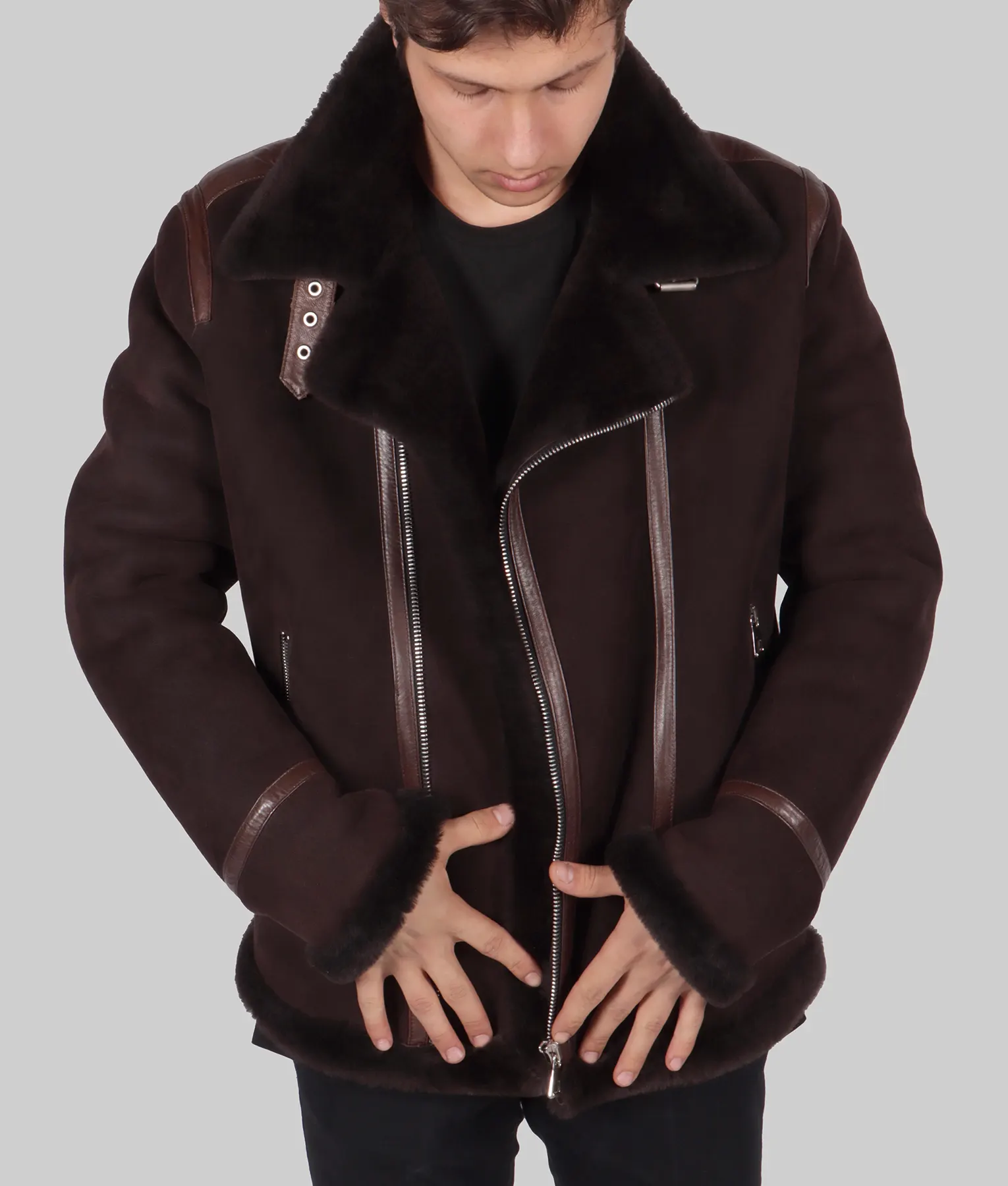 Kitts Mens Brown B-3 Bomber Leather Jacket - Mens Brown B-3 Bomber Leather Jacket-2