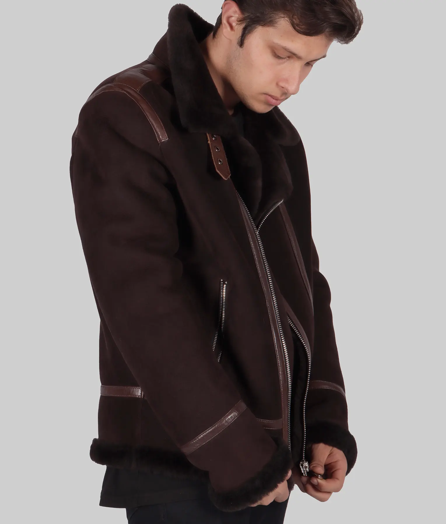 Kitts Mens Brown B-3 Bomber Leather Jacket - Mens Brown B-3 Bomber Leather Jacket-3