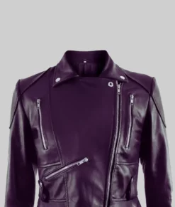 Lexa Women's Purple Peplum Leather Jacket - Purple Peplum Leather Jacket-4