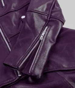 Lexa Women's Purple Peplum Leather Jacket - Purple Peplum Leather Jacket-2