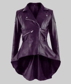 Lexa Women's Purple Peplum Leather Jacket - Purple Peplum Leather Jacket-3
