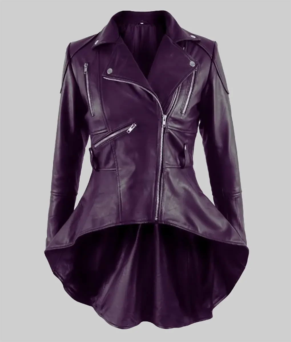 Lexa Women's Purple Peplum Leather Jacket | NYC Jackets