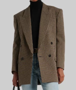 Lily Collins Oversized Wool Blend Blazer-Generic