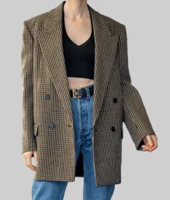 Lily Collins Oversized Wool Blend Blazer-Front View