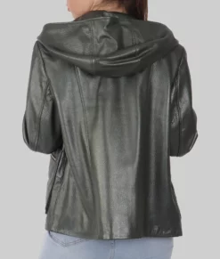 Linda Womens Black Hooded Biker Leather Jacket - Womens Black Hooded Biker Leather Jacket-4