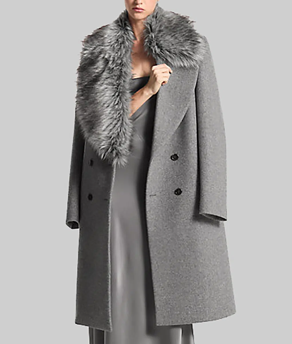 Lindsay Lohan Double Breasted Grey Wool Coat | NYC Jackets