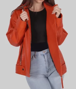 Linetti Womens Red Biker Leather Jacket - Womens Red Biker Leather Jacket-2