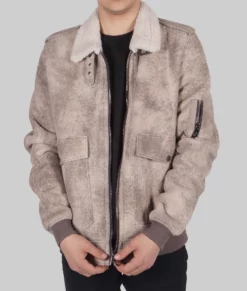 Lint Mens Distressed Brown Aviator Suede Jacket - Distressed Brown Aviator Suede Jacket-2