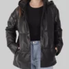 Lisa Womens Black Hooded Leather Jacket - Womens Black Hooded Leather Jacket-3