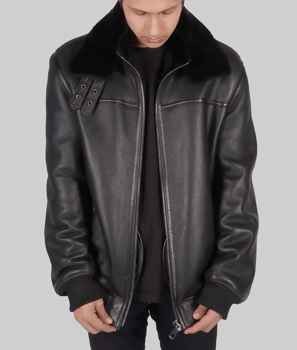 Max Mens Black Bomber Leather Jacket | NYC Jackets
