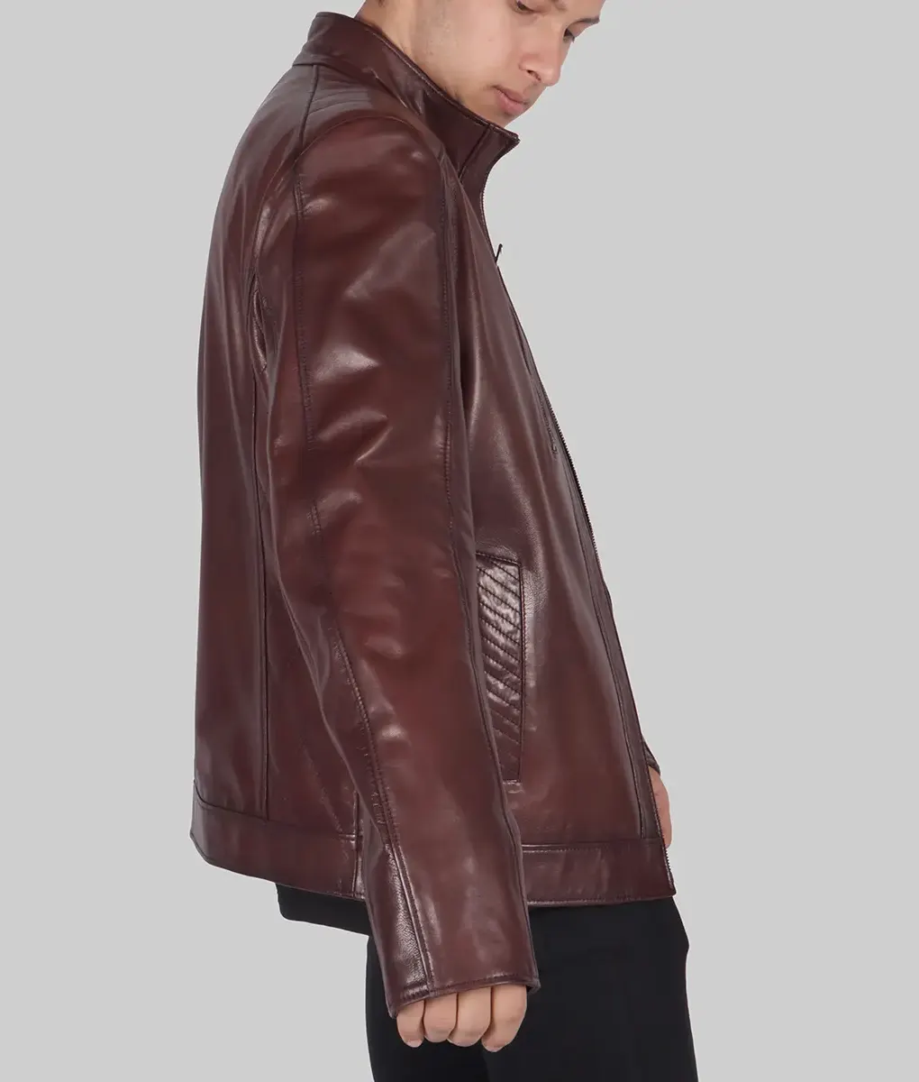 Max Mens Brown Leather Jacket - Mens Cafe Racer Brown Leather Jacket-1