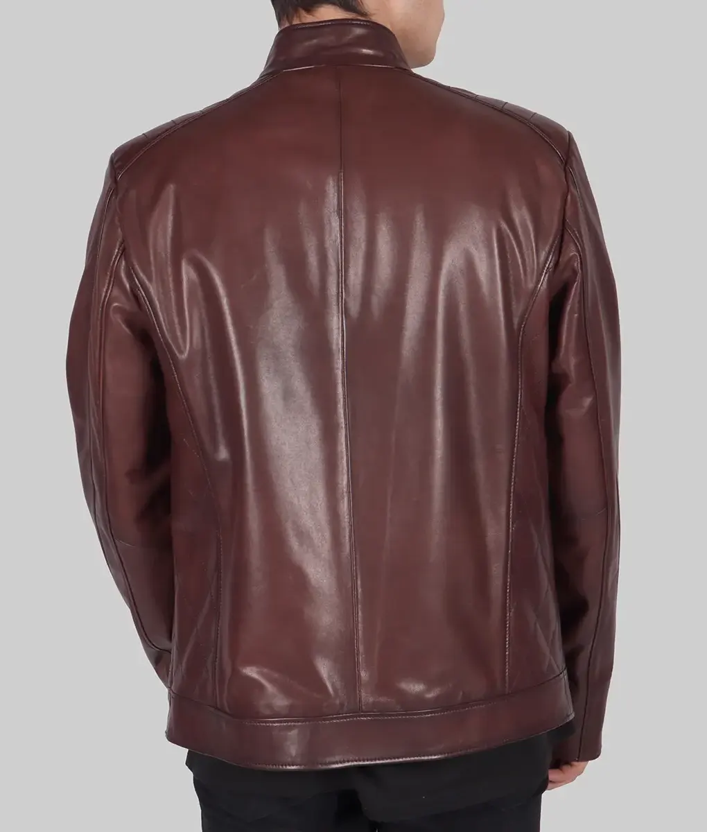 Max Mens Brown Leather Jacket - Mens Cafe Racer Brown Leather Jacket-2