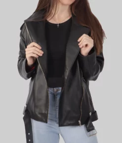 Melissa Womens Black Biker Leather Jacket - Womens Black Biker Leather Jacket-1
