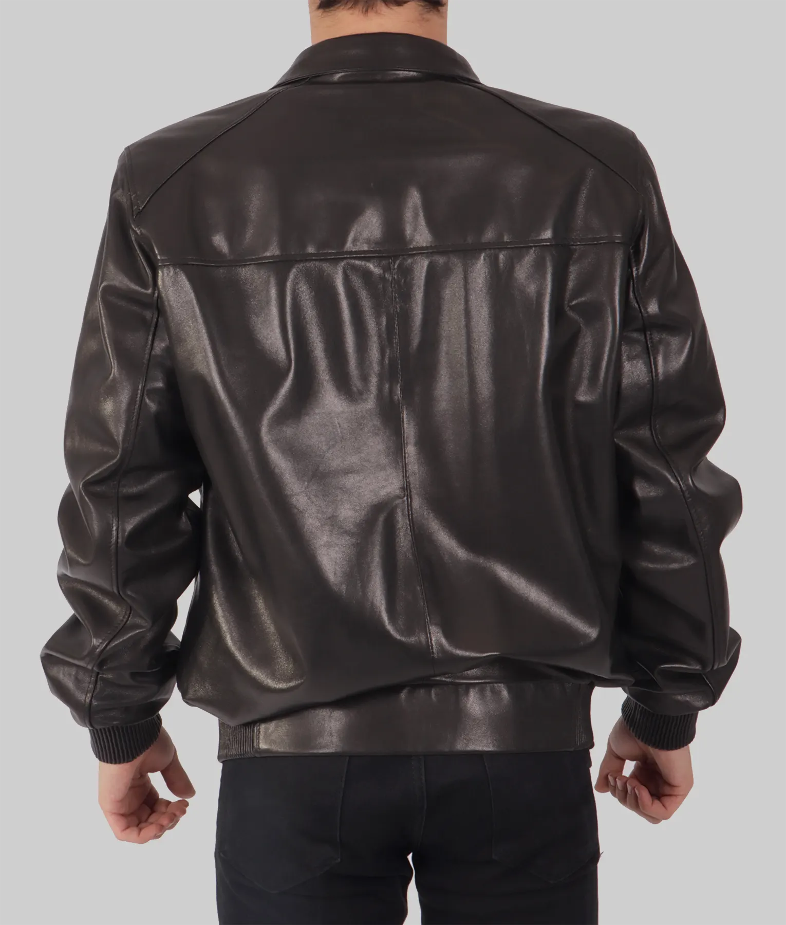 Pan Mens Black Bomber Leather Jacket - Mens Black Bomber Leather Jacket-4