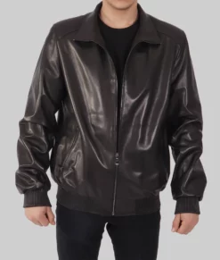 Pan Mens Black Bomber Leather Jacket - Mens Black Bomber Leather Jacket-2