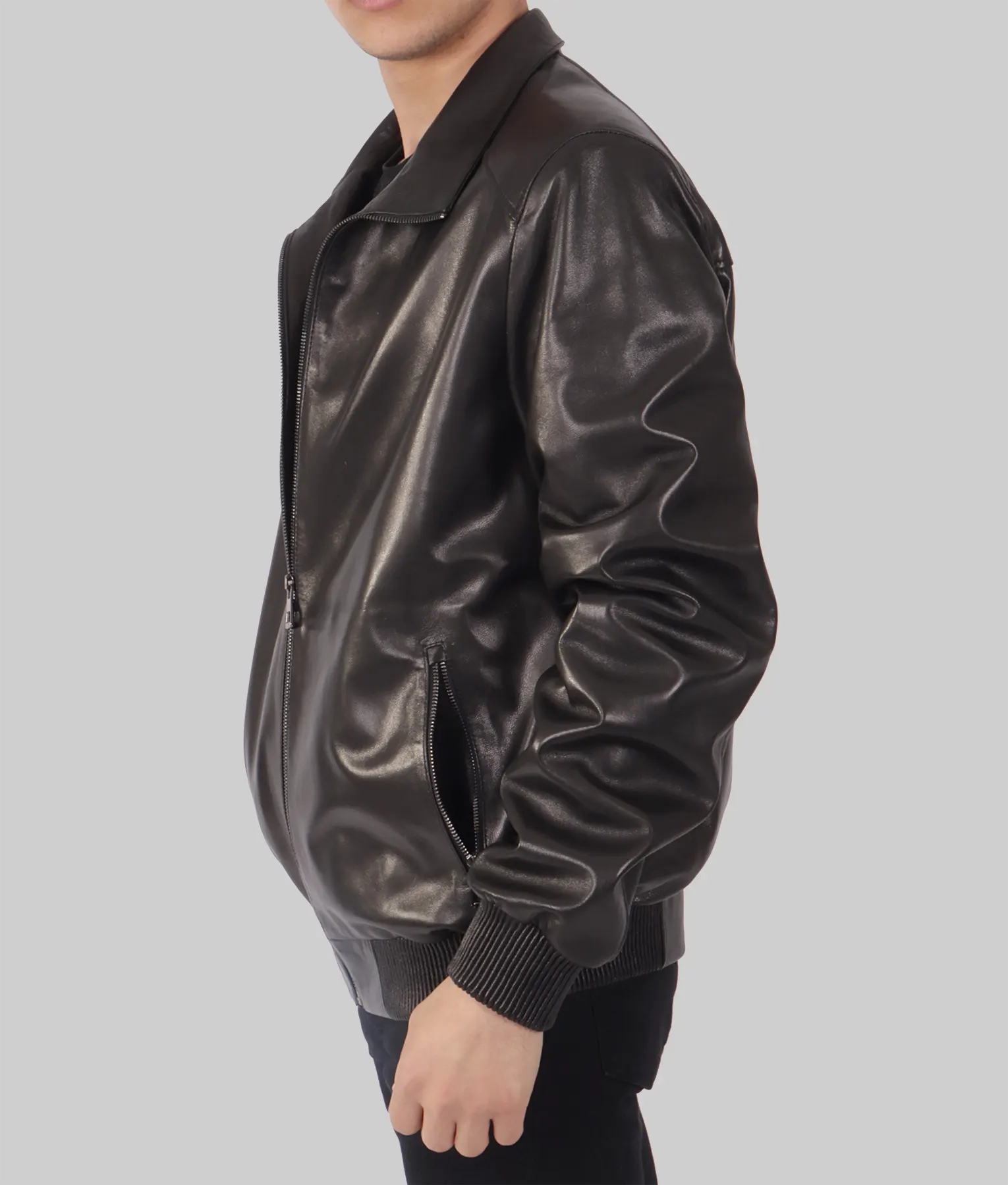 Pan Mens Black Bomber Leather Jacket - Mens Black Bomber Leather Jacket-3